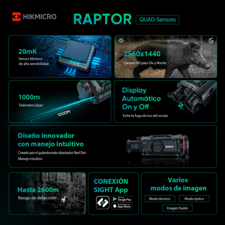 Prismáticos de visión digital nocturna y térmica Raptor RQ50L HIKMICRO